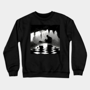 A man playing chess in cave on a rainy day Crewneck Sweatshirt